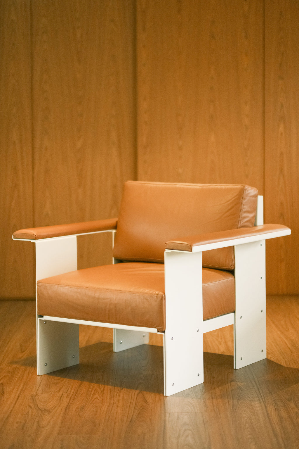 The Single Sofa - White, Leather(Light Brown)